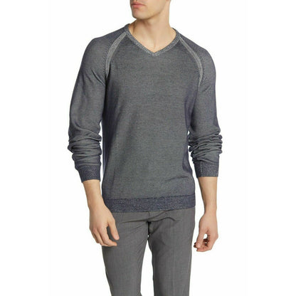 Tailor Vintage-Reversible Knit Pullover Sweater Long Sleeves V-Neck Gray Medium