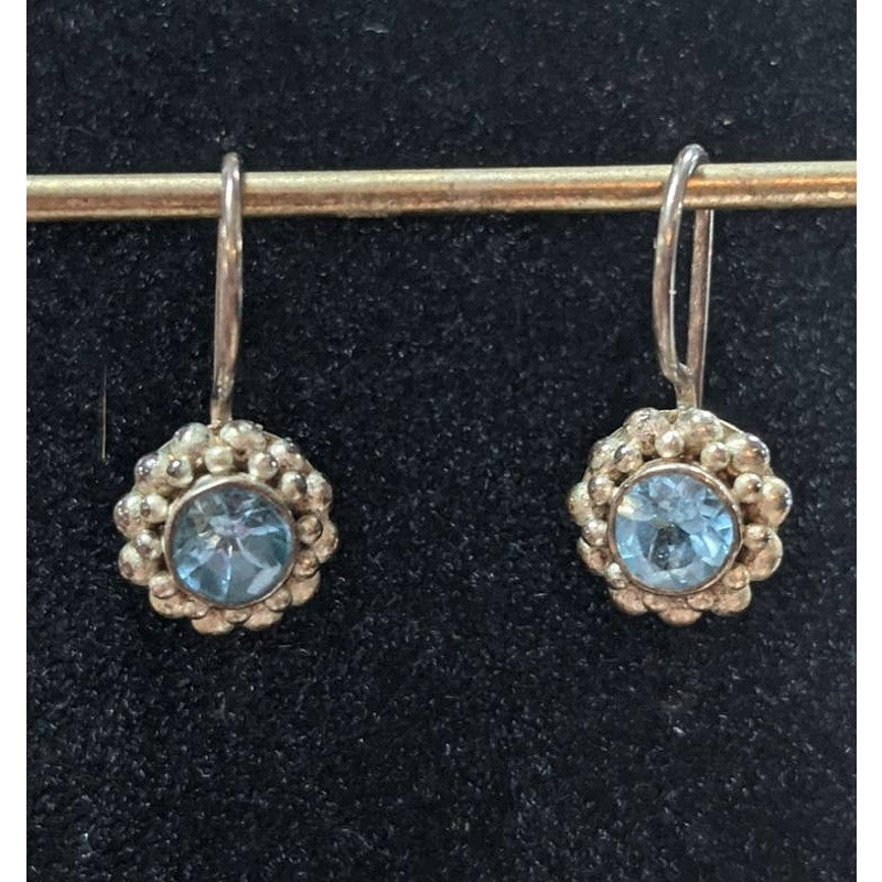 Vintage 925 Sterling Silver Drop Pierced Earrings blue Crystal