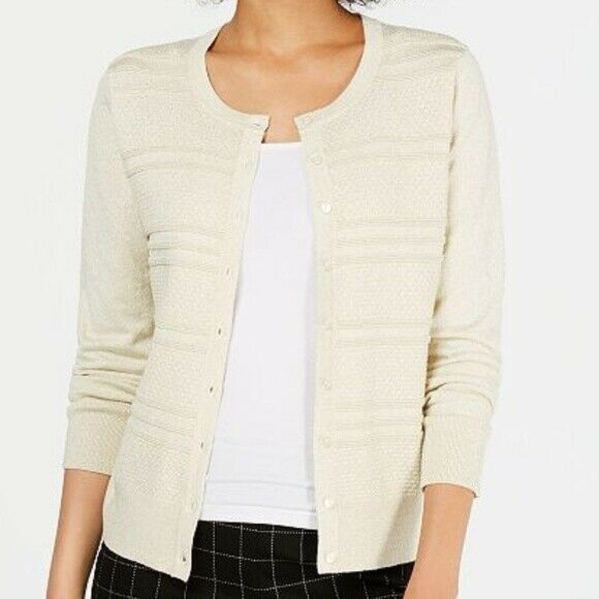 Charter Club Party Cardigan Sweater Long Sleeve Crew-Neck NEW Gold Dust Small