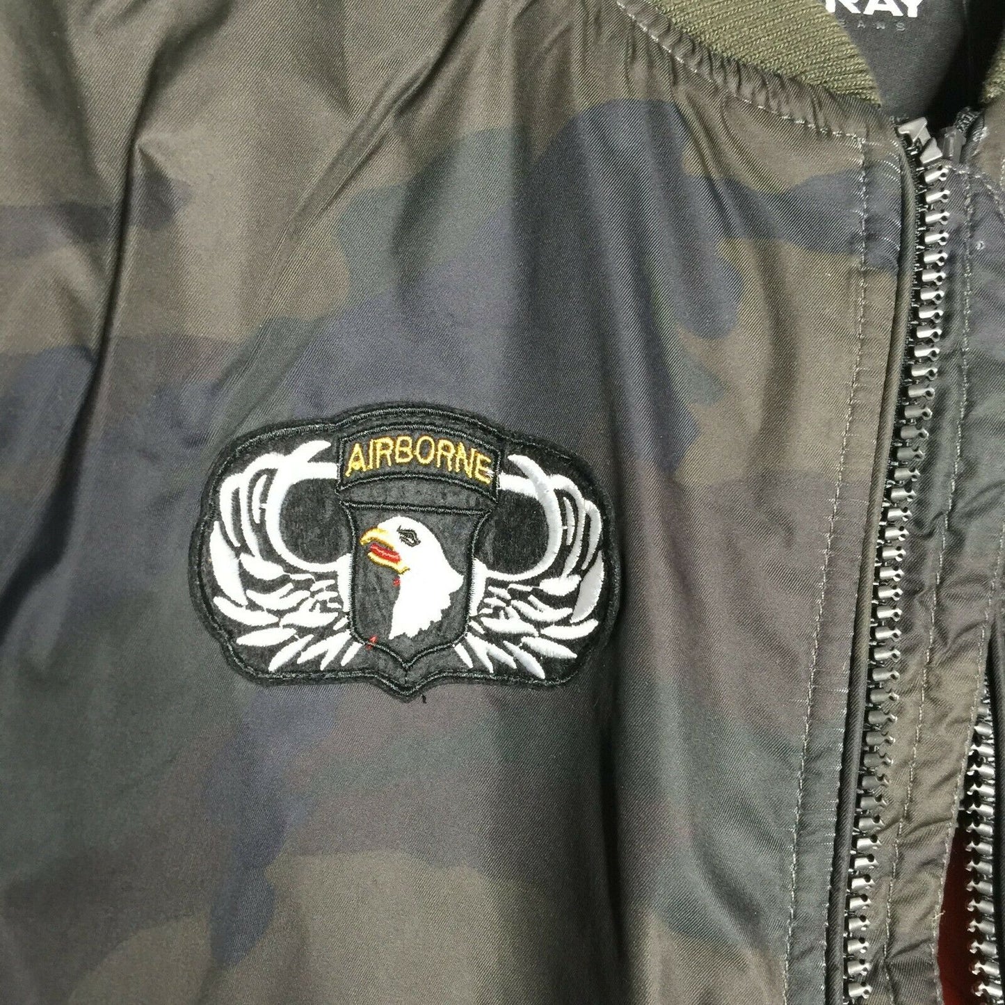 Xray Flight Patch Hooded Jacket Long Sleeve Front Zip Closure Ribbed Cuff Medium