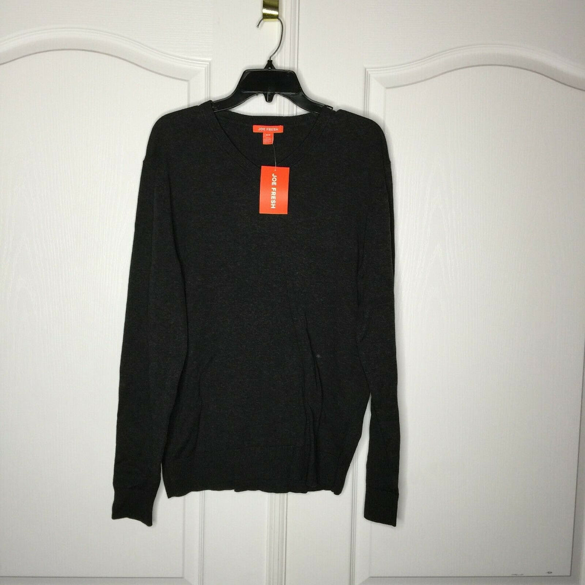 Joe Fresh Pullover Sweater V-Neck Long Sleeve Rib Knit Heathered Charcoal Medium