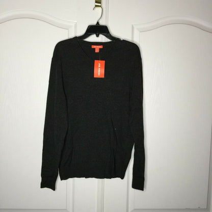 Joe Fresh Pullover Sweater V-Neck Long Sleeve Rib Knit Heathered Charcoal Medium