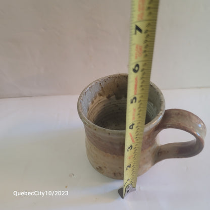 Art pottery mug cream stoneware handmade stamped JUDY