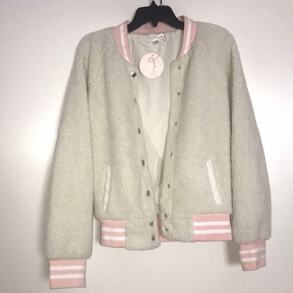 Wild Honey New Sherpa Button Down Jacket Small Junior YOUTH Cream Pink coat snap
