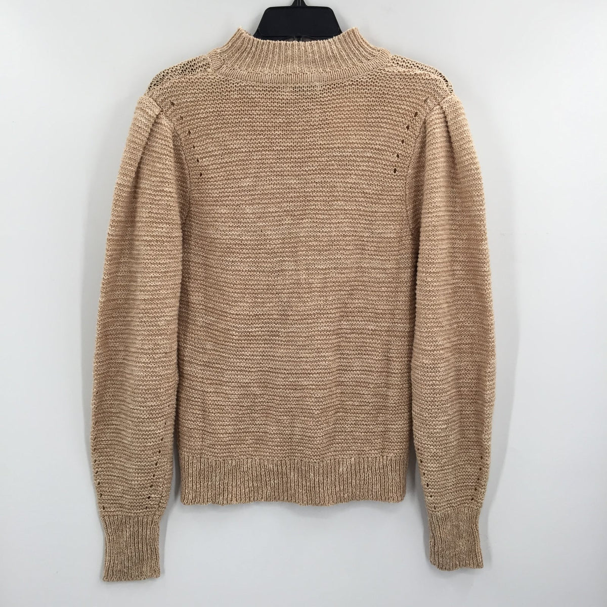 Lush Mock Neck Pullover Knit Sweater Puff Shoulder Sleeves Taupe Size Small