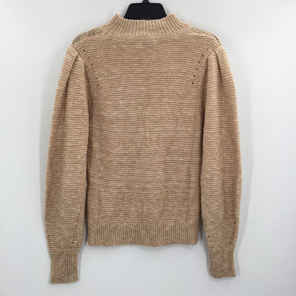 Lush Mock Neck Pullover Knit Sweater Puff Shoulder Sleeves Taupe Size Small