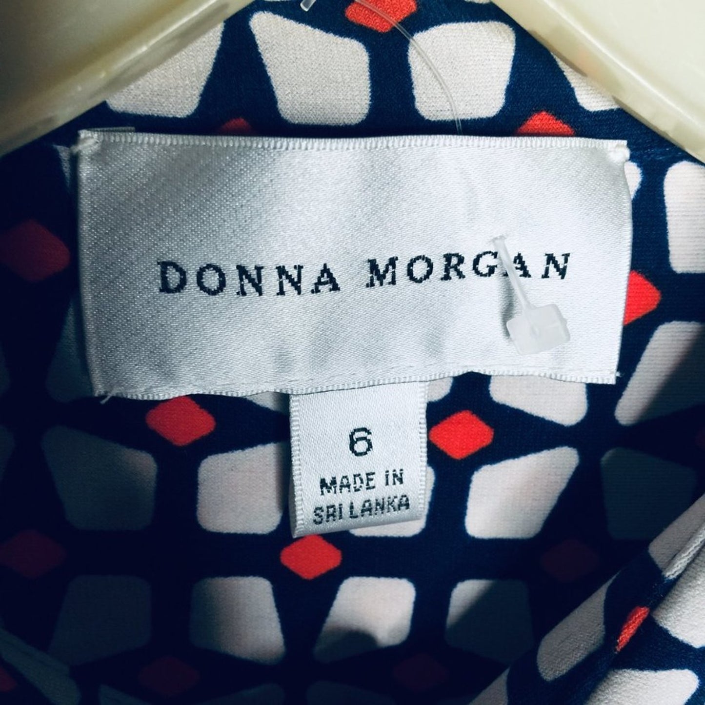 Donna Morgan Long Sleeve Shift Dress Collared Geometric Blue/White/orange Size 6
