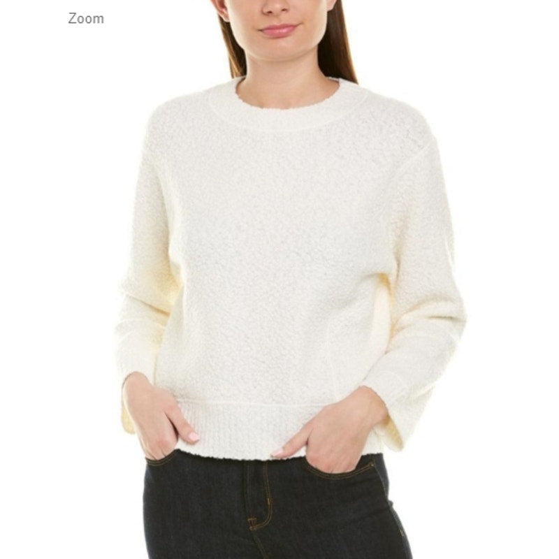 Vince NWT Off White Textured Bouclé Wool Blend Sweater Size XS Piping detail
