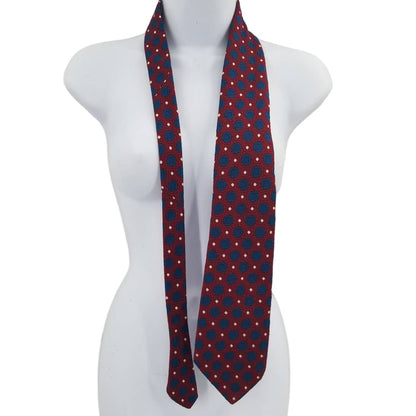 Qiana Vintage Nylon Mens Necktie Red White Blue 52" wide bottom geometric