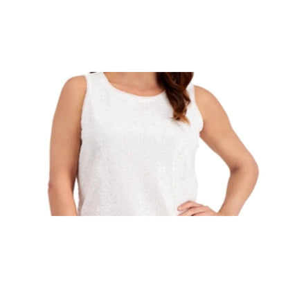Charter Club NWT Sequined Tank Top Sleeveless Round Neck Cloud Large