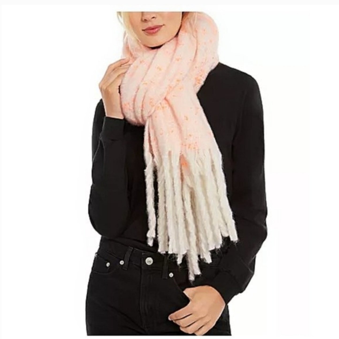 DKNY Neon Orange Speckled Scarf Chunky large NEW wide Shawl  Throw new OVERSIZE
