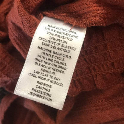 Abound Pointelle Knit Crop V-Neck Sweater Large Cardigan Rust Button front