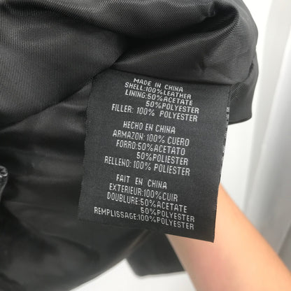 KC Collections Front 3 Button Black Leather Jacket Long Sleeves Black Large