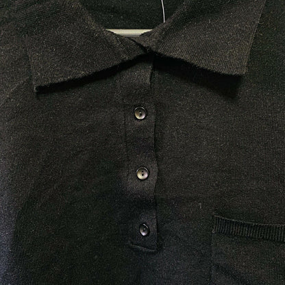RDI Women Oversized Boyfriend Long Sleeve Polo Top Large Black NWT Recycled Yarn