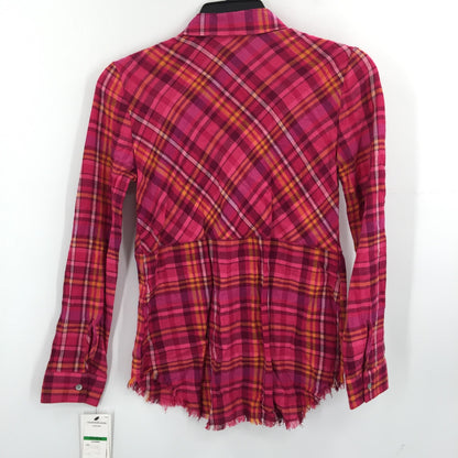 Calvin Klein Jeans Button Up Shirt Extra Large/XL 16 Raspberry Plaid NWT Raw Hem