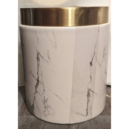 DKNY Faux Marble Jar with Gold Tone Lid Mixed Media Cover White Gray Black NWT