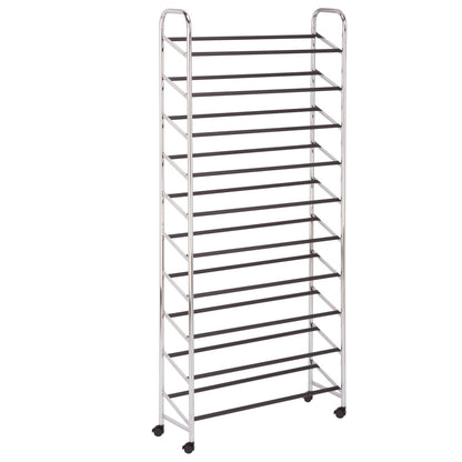 Honey Can Do 30 Pair Chrome Rolling Shoe Tower Silver New