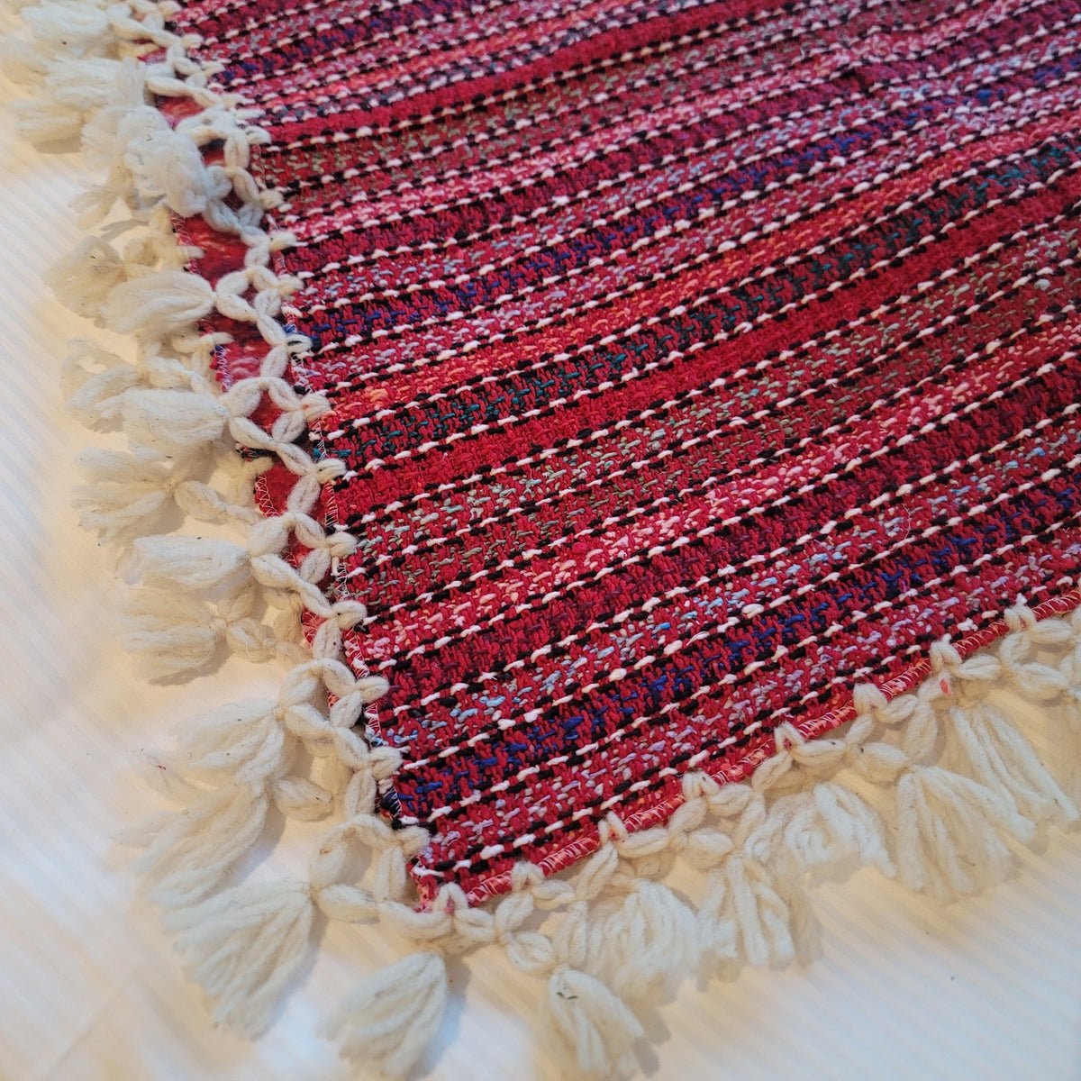 Handmade heavy poncho fringe wood button Winter One Size Multicolor Wool Cotton