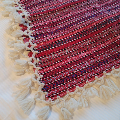 Handmade heavy poncho fringe wood button Winter One Size Multicolor Wool Cotton