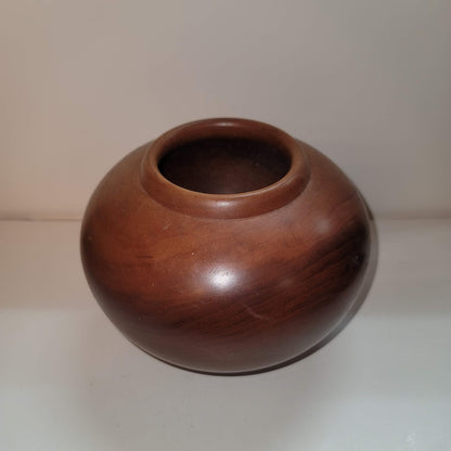 Vintage Hand turned wood vase round signed ALBERT GREGORY Black Cherry