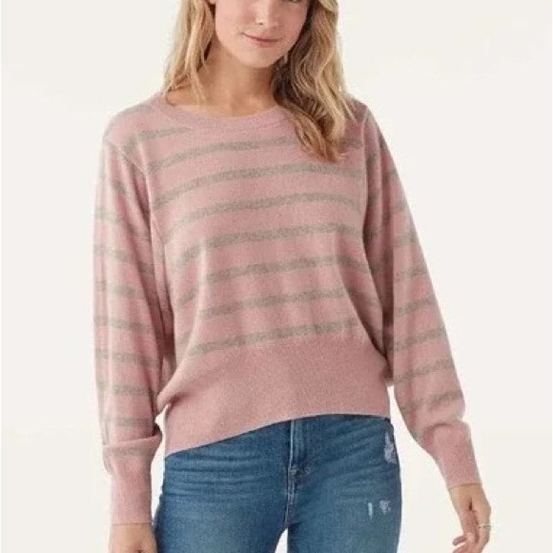 Splendid NWT Tradewinds Pink Gray Striped Crewneck Sweater Size XS