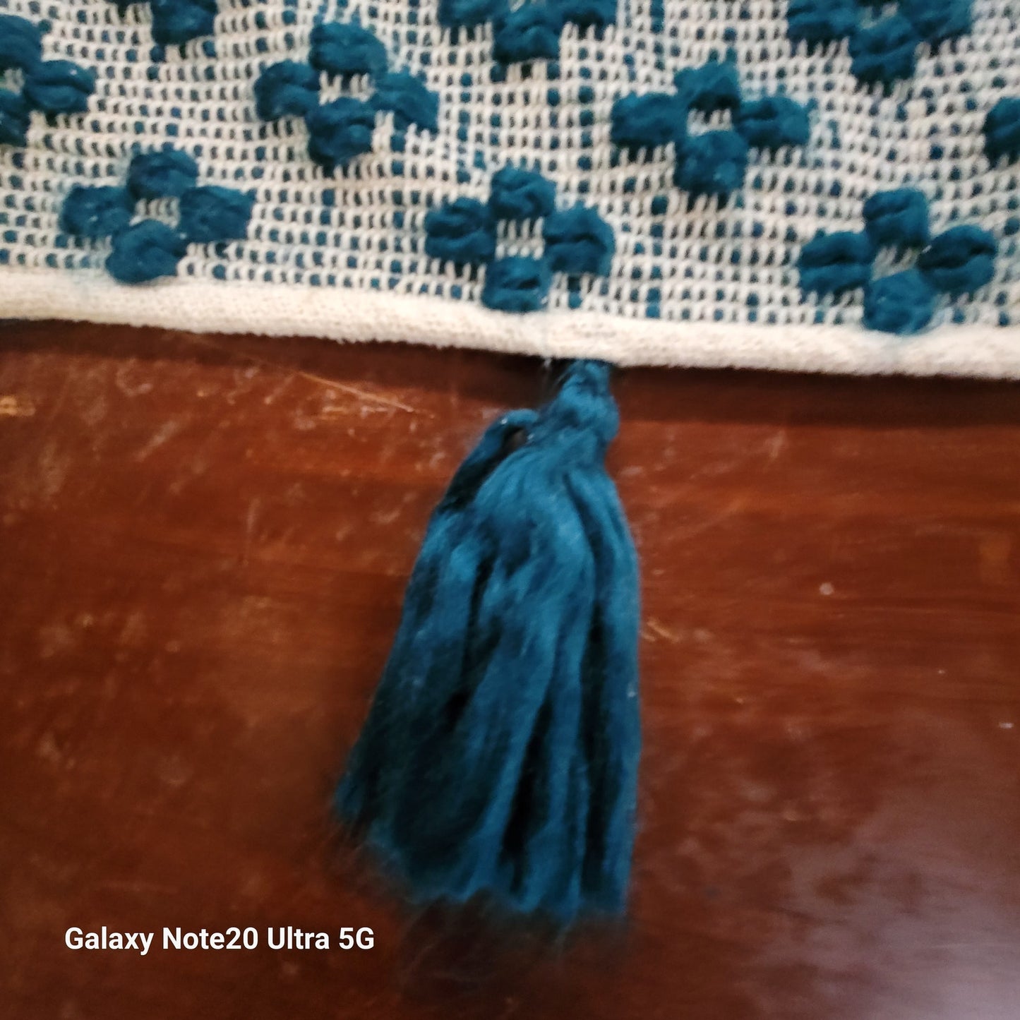 HandWoven Dark Turquoise Throw Blanket Geometric  Contemporary Diamond Tassels