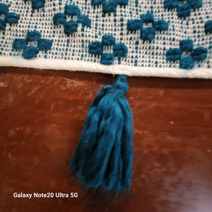 HandWoven Dark Turquoise Throw Blanket Geometric  Contemporary Diamond Tassels