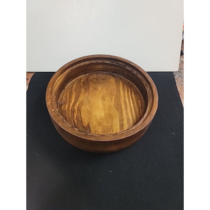 Handmade Turned Wood Turned Bowl With Lid 9" Natural Finish Tobbaco Sewing GA.