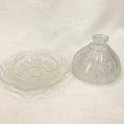 EAPG Crystal Glass Butter Oleo Dish Crystal Round Covered Antique Vintage Clear