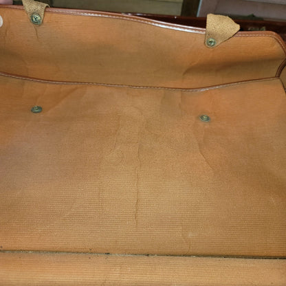 Leather suitcase briefcase VINTAGE handles Brown/tan stiitching 1940s
