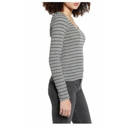 PST By Project Social T Charcoal/Black Small NEW Stripe Rib Knit Sweetheart Neck