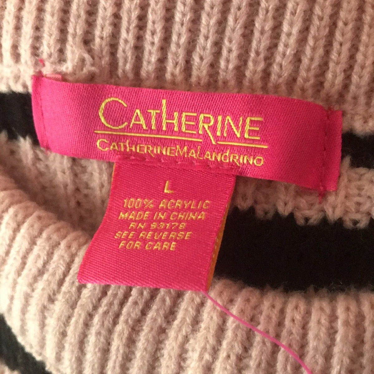 Catherine Malandrino NWT Black Pink Striped Colorblock Pullover Sweater Large