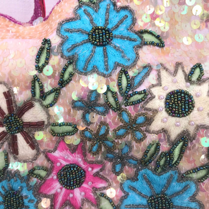 Beaded Prairie Rose Floral Embroidery Sequins Tote Handbag Multicolor