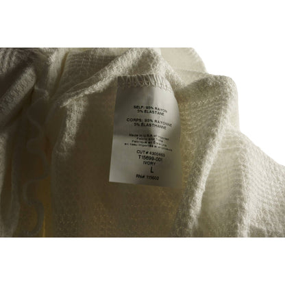 All in Favor Mock Neck Textured Rib Top Large Ivory NEW Lettuce Edge Long Sleeve