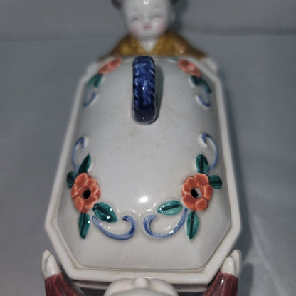 Takahashi San Francisco Japanese Figures Holding Signed Porcelain Box Incense