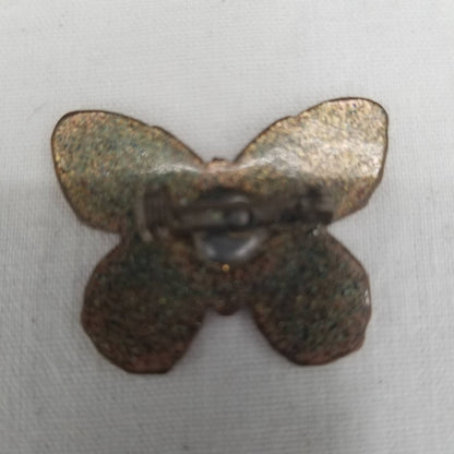 Vintage Marble Enamel Butterfly Green Brooch Pin Costume Jewelry Tie Tack Lapel