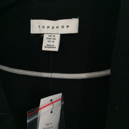 Topshop Longline Oversized Black Coat Pockets Snap Closure Womens Size 12 NEW