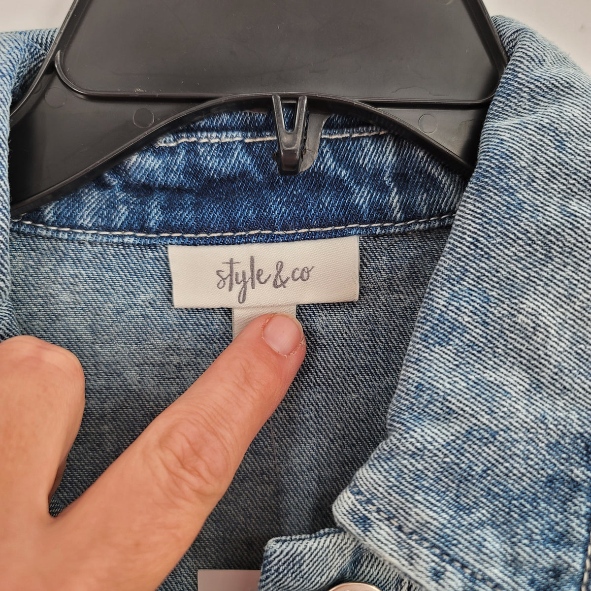 Style & Co NEW Duchess Destroyed Denim Jean Jacket Large pockets button up
