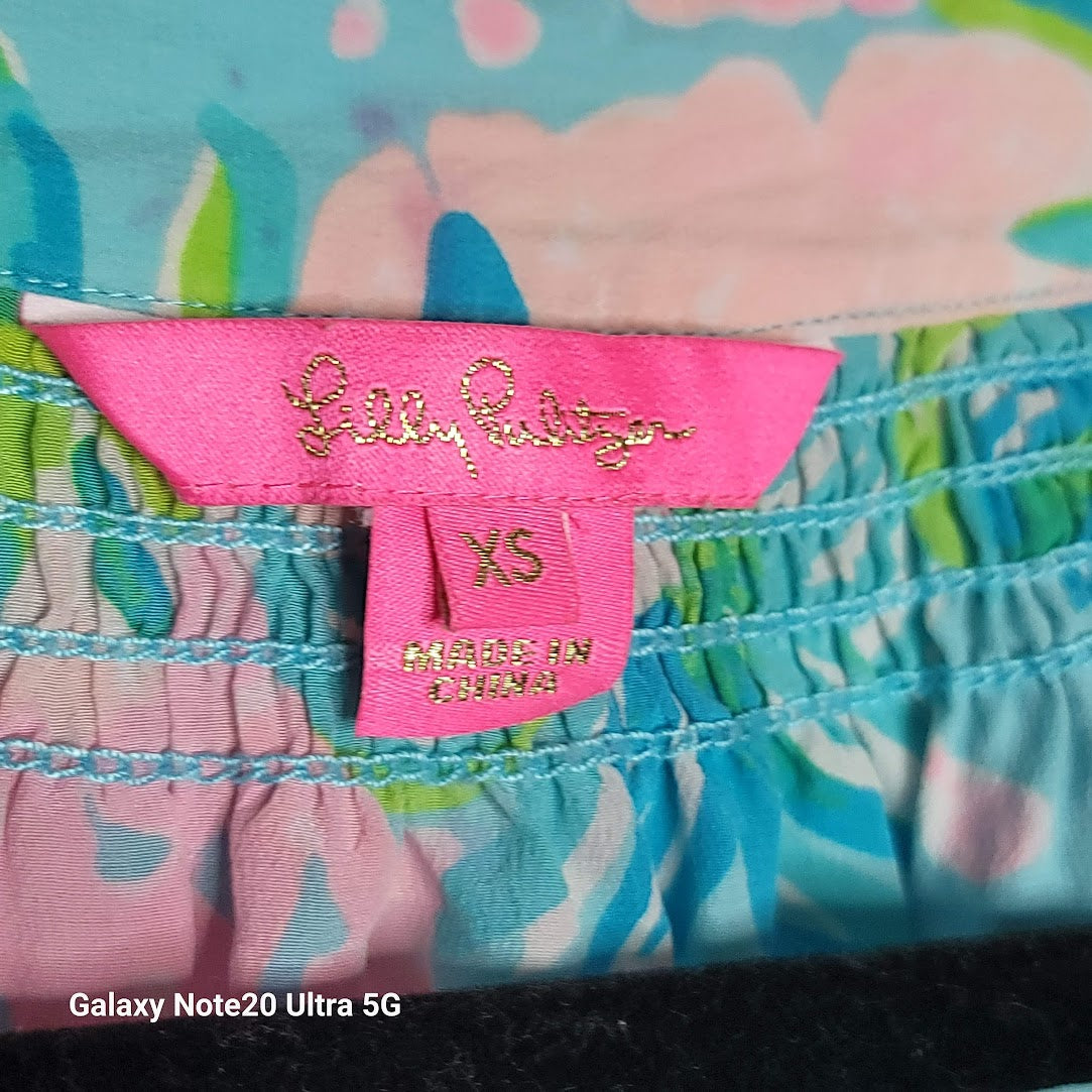 Lilly Pulitzer Size XS extra small 100% Silk Blouse Top Shirt Elsa Pink Teal