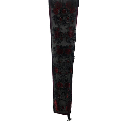 International Concepts Womens Scarf Floral Embroidered Lace Details Black Red OS