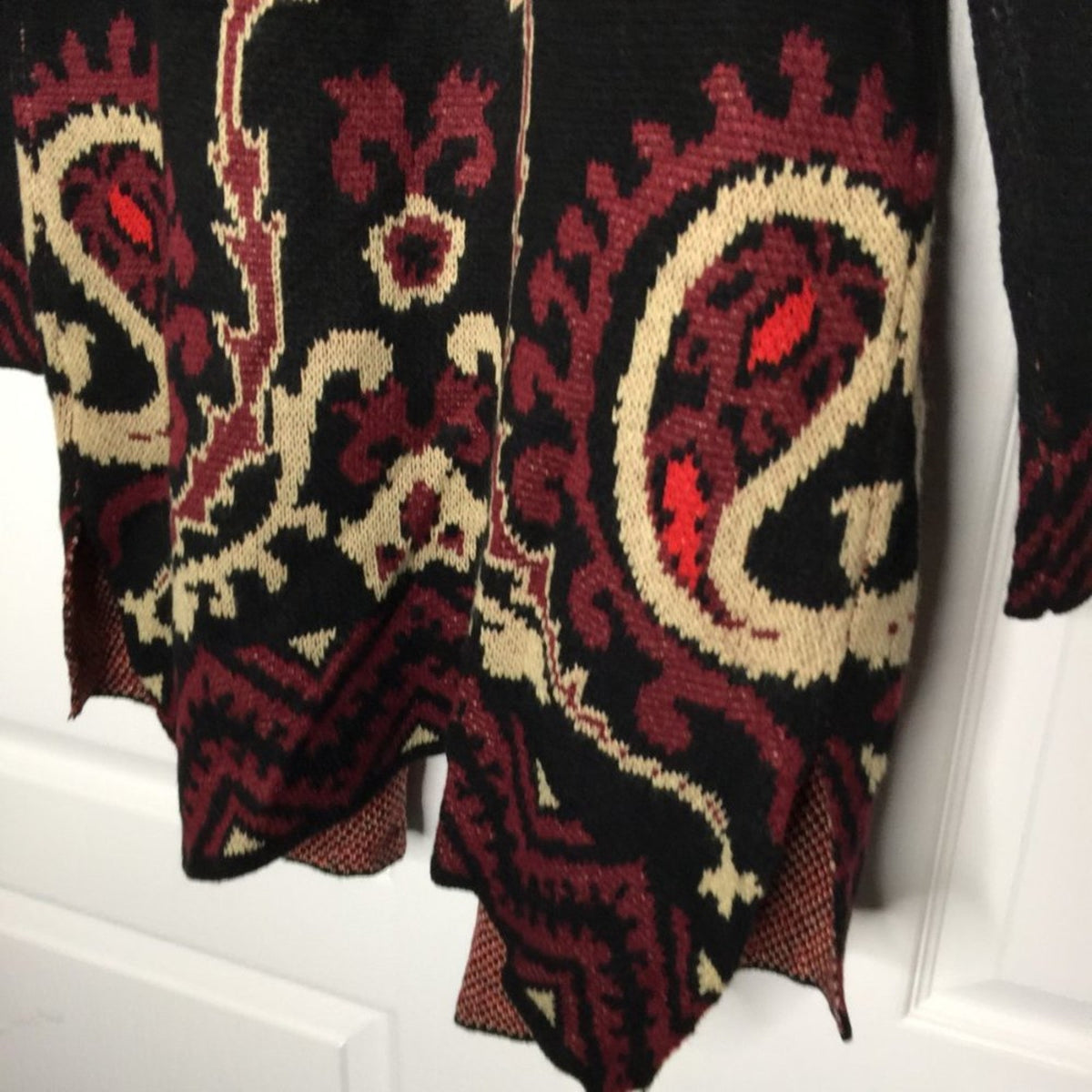 Vertigo Draped Front Hooded Sweater BOHO FESTIVAL Split Sides Paisley Small NEW