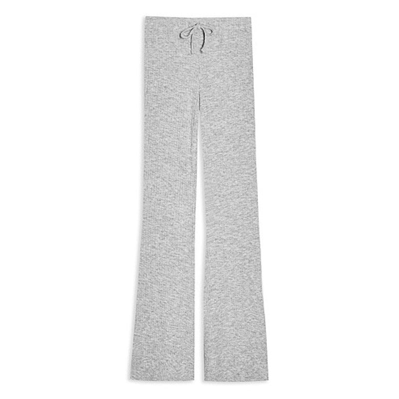 Topshop Pull On Drawstring Rib Knit Flare Leg Retro Pants Sz 14 Heather Gray NWT