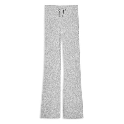 Topshop Pull On Drawstring Rib Knit Flare Leg Retro Pants Sz 14 Heather Gray NWT