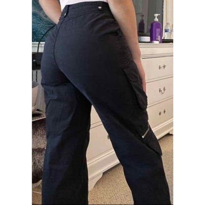 Topshop High Waisted Cuffed Cargo Utility Pants Size 6 Black NWT