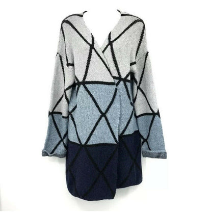 JOSEPH A Ombre Grid Cardigan XS Open Front Geometric Colorblock Blue Combo NWT