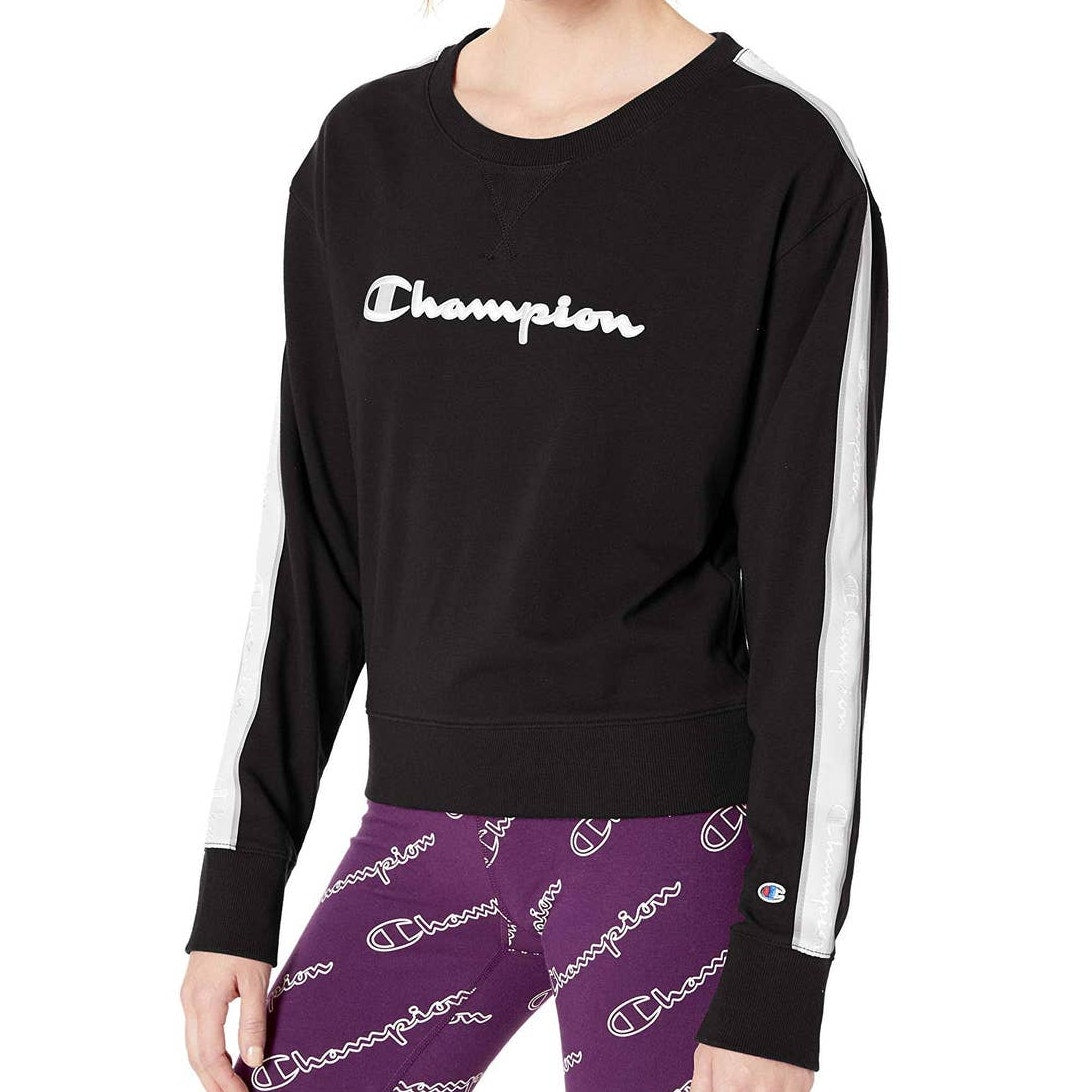Champion black campus long sleeve Tshirt cropped NEW small tight fit activewear