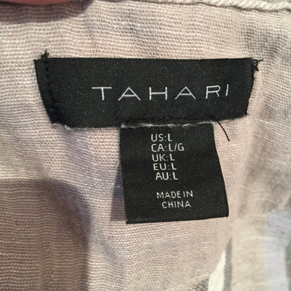 Tahari Linen Cotton Open Front Jacket LARGE Long Sleeve Lagenlook Pockets Gray