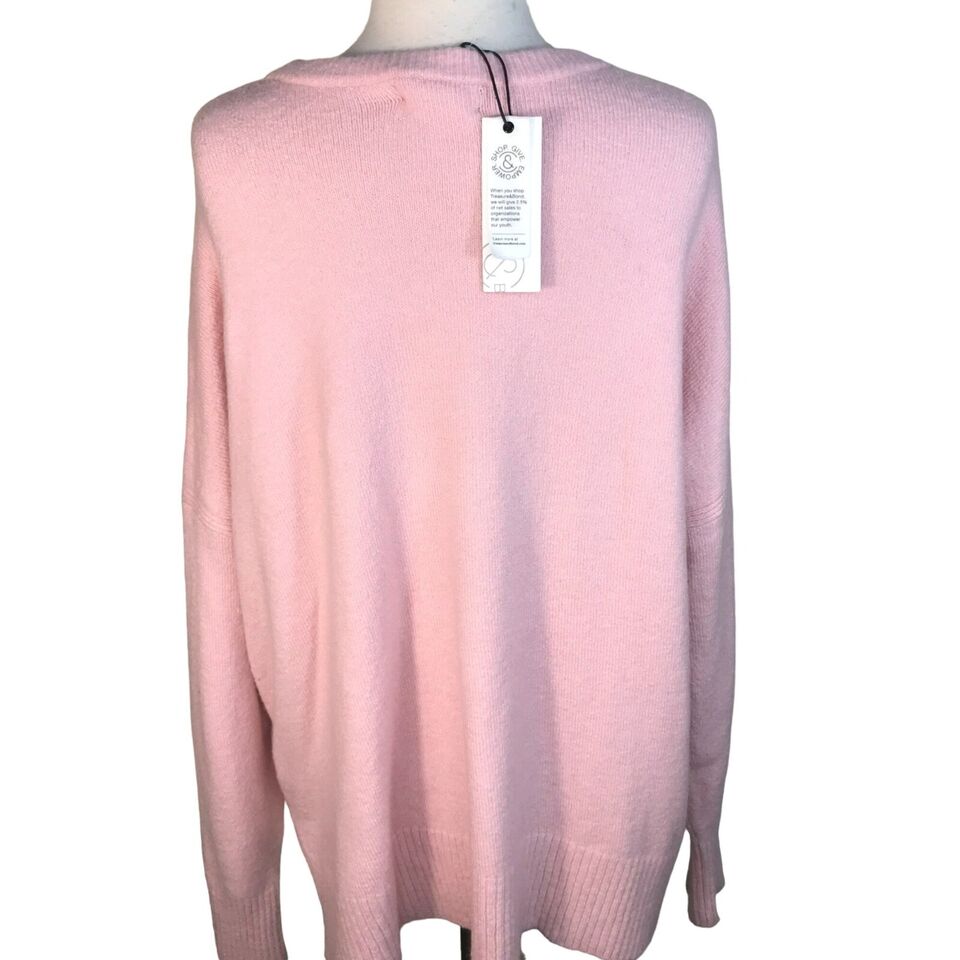 Treasure & Bond Cozy Crew Neck Sweater Ribbed Trim Sz XXS/2XS in Pink Silver NWT