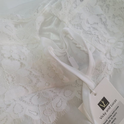 Vicky & Lucas Sleeveless Square Neck Backless Maxi Dress Lace Front White Large