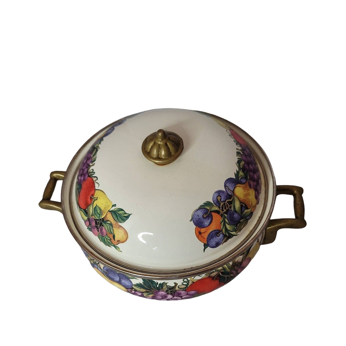 Tabletop CORNUCOPIA Enamel on Steel 2 Qt Dutch Oven w/ Lid, Fruit, 8" Diameter